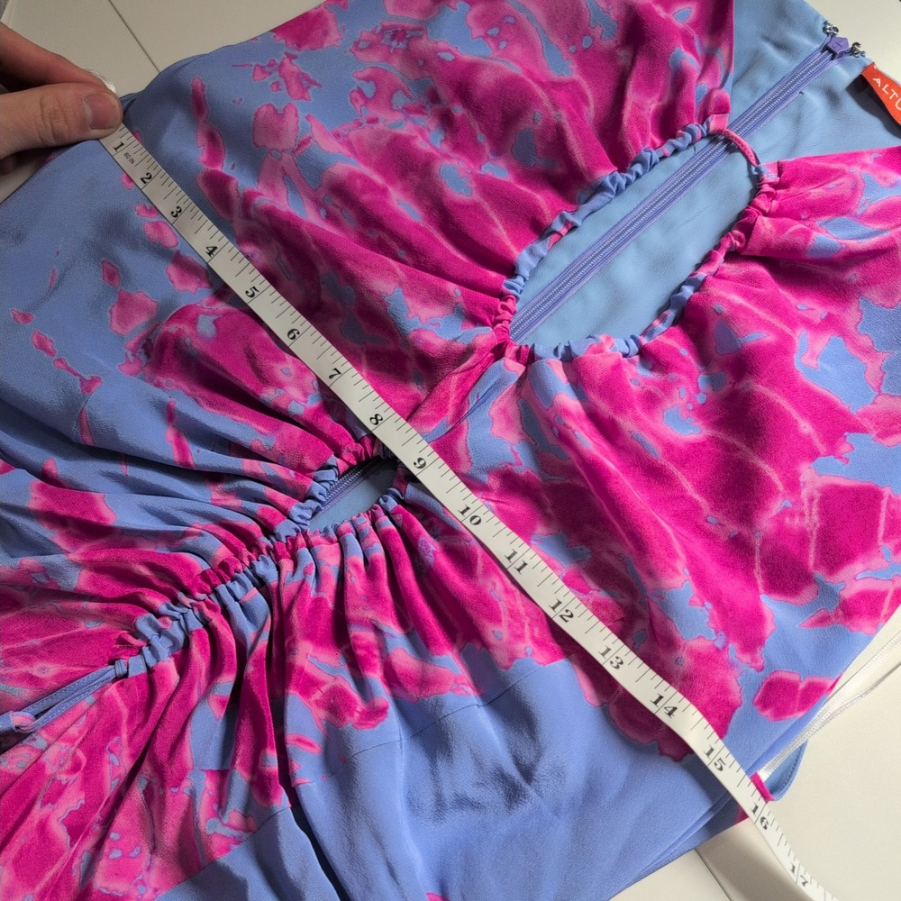 Altuzarra Kaya Silk Tie Dye Ruched Midi Dress Blue Pink Sleeveless Size 38 Italy - Picture 10 of 14